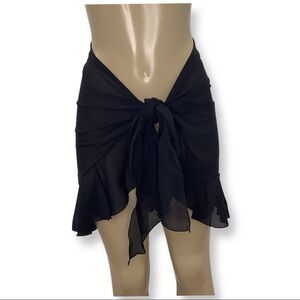 Zuliana Black Ruffle Trim Sarong Made in USA. New With Tags